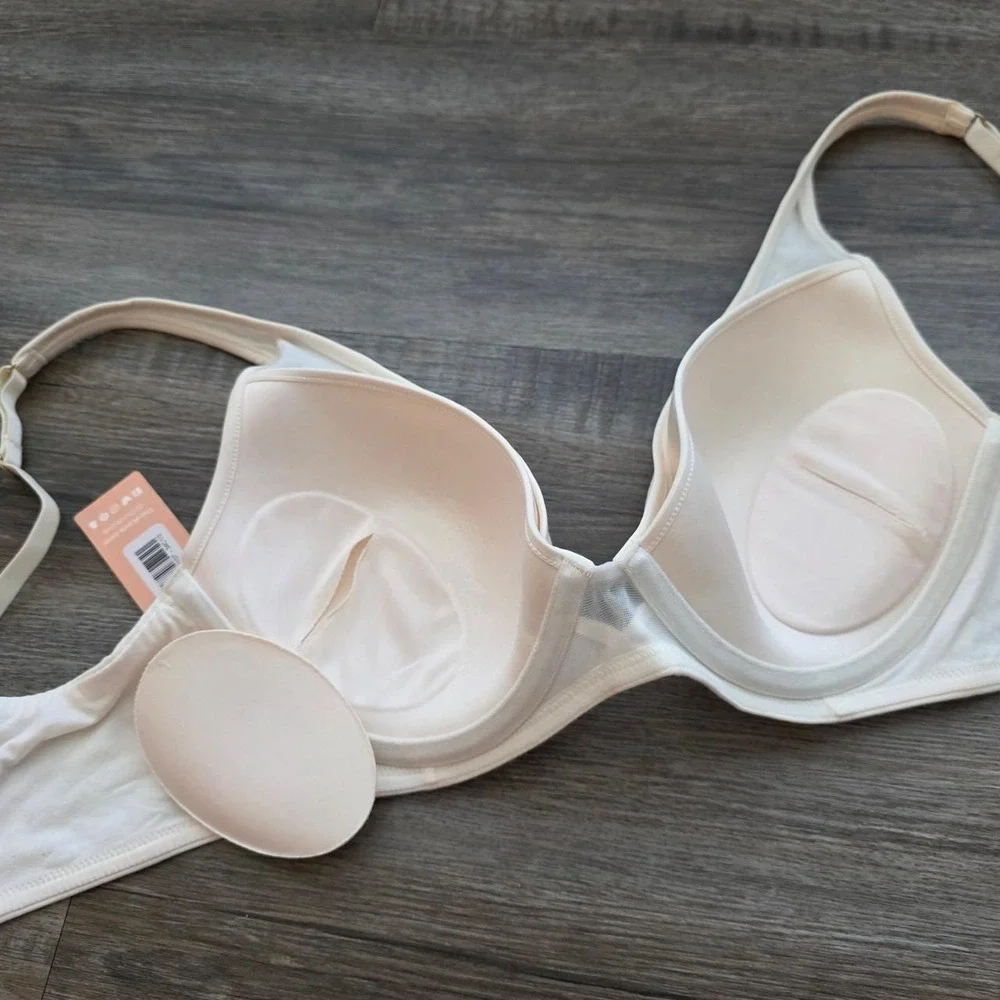 ThirdLove 24/7 Cotton Plunge Bra Sea Salt Cream Off White 34C 1/2 NWT